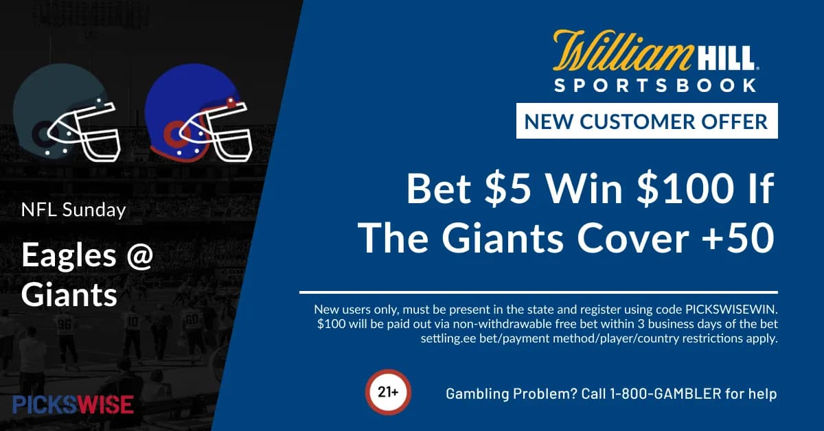 Bet $5, Win $100 if the Giants cover +50 against the Eagles!