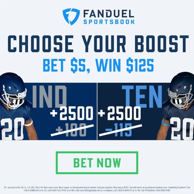 Get 25/1 on the Colts or Titans on Thursday Night Football – Bet $5 win $125!