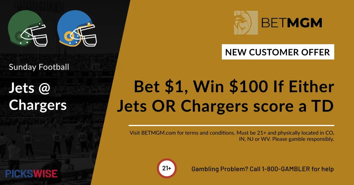 Bet $1, Win $100 if either Jets or Chargers score a touchdown!