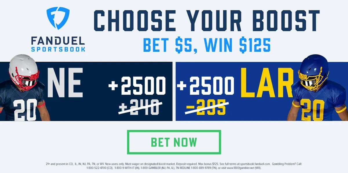 Bet $5, Win $125 on Patriots or Rams to win on Thursday Night Football!