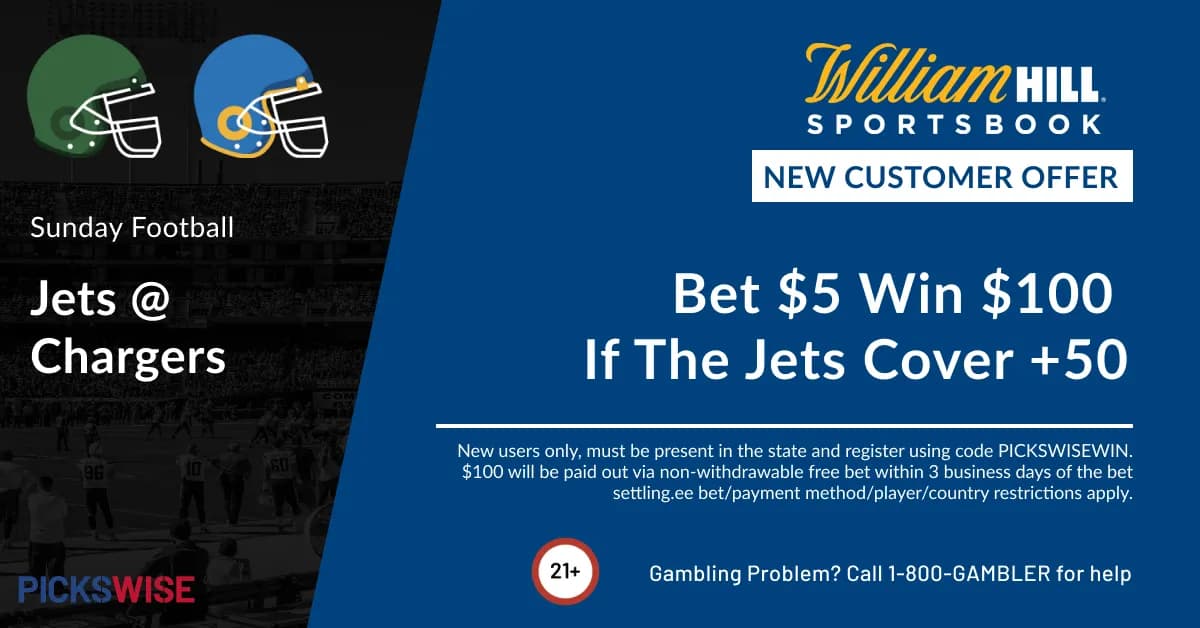 Bet $5, Win $100 if the Jets cover +50 against the Chargers!