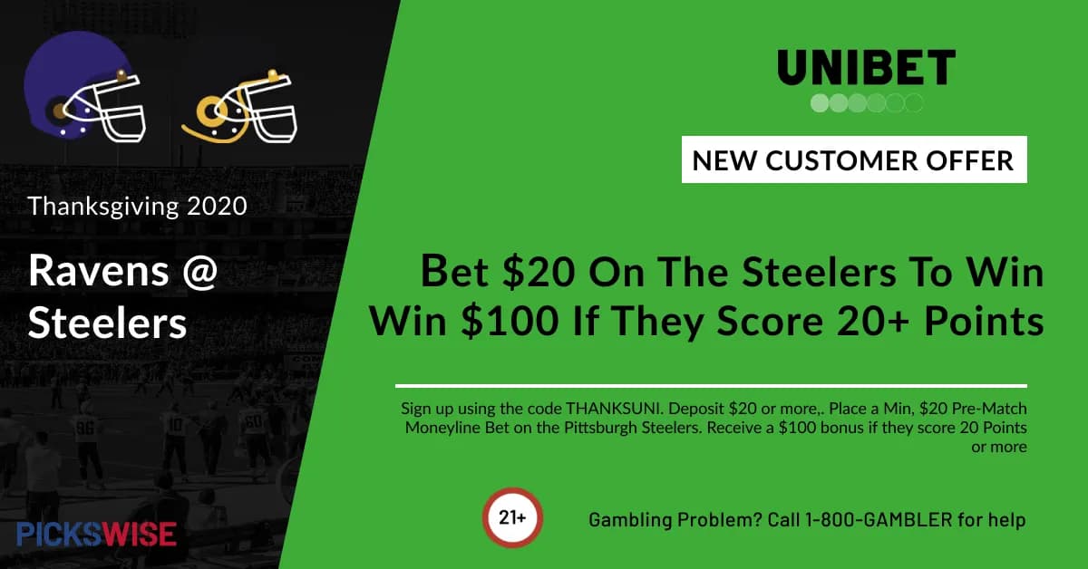 Bet $20 on Steelers to win, get $100 if they score 20+ points!