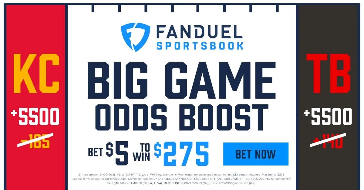 Bet $5, Win $275 on Chiefs or Buccaneers to win Super Bowl 55!
