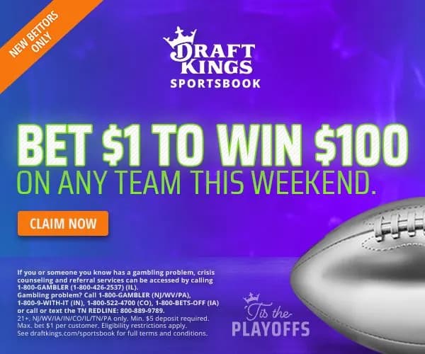 NFL odds boost: Bet $1, Win $100 on any NFL team to win in the Divisional Round!