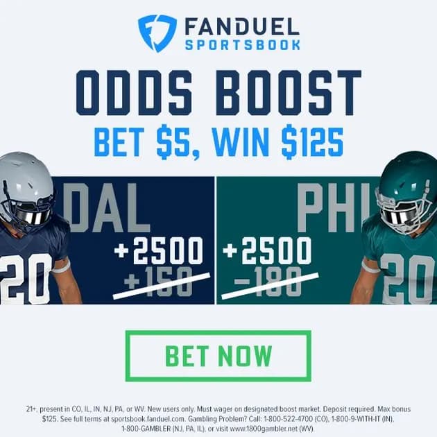 Bet $5, Win $125 on Philadelphia Eagles or Dallas Cowboys to win in Sunday Night Football!