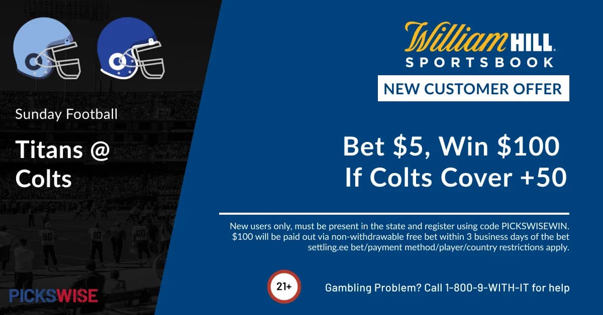 Bet $5, Win $100 if the Colts cover +50 against the Titans!