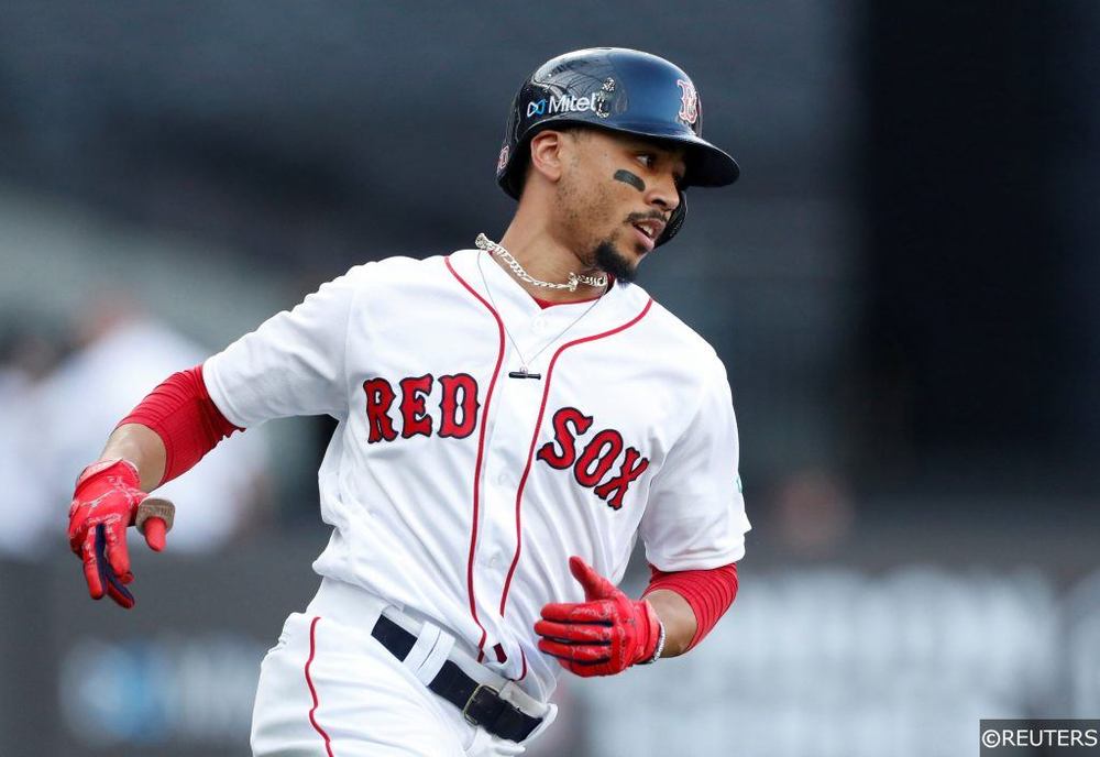Mookie Betts playing for the Boston Red Sox