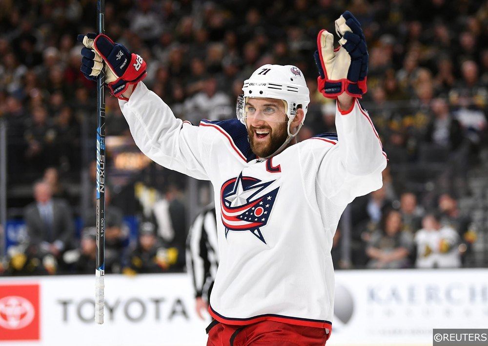 Cam Atkinson cheering for the Columbus Blue Jackets
