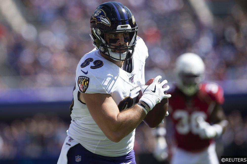 Mark Andrews, tight end for the Baltimore Ravens running for a touchdown