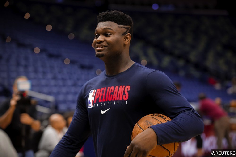 Zion Williams participates in a New Orleans Pelicans practice.