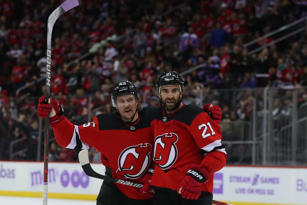Kyle Palmieri scores for the NJ Devils