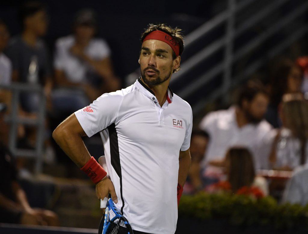 Fabio Fognini reacts following a point at the Rogers Cup.