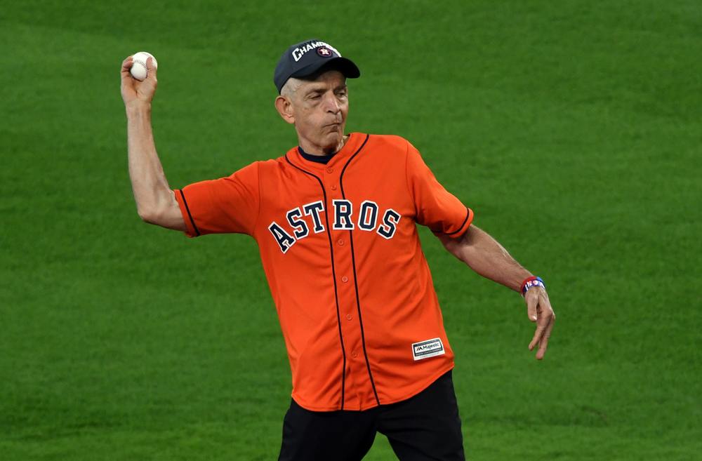 Mattress Mack pitching at the Houston Astros game