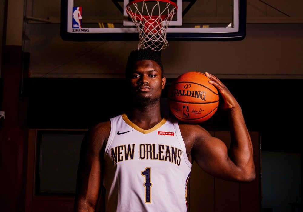 New Orleans Pelicans forward Zion Williamson (1) poses for a portrait during Media Day at the Ochsner Sports Performance Cente