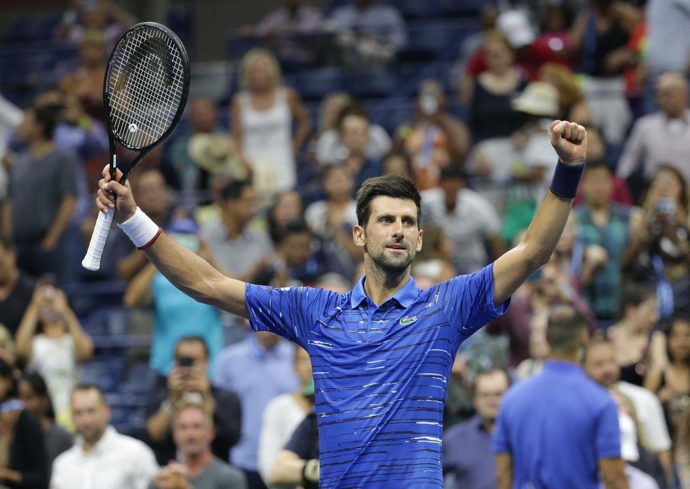 Novak Djokovic celebrates a win at the 2019 U.S. Open.