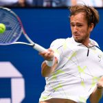 Daniil Medvedev hits a forehand during the 2019 U.S. Open final.