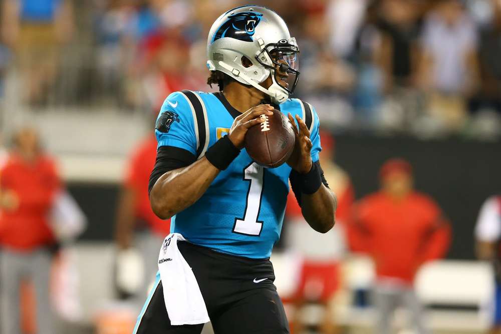 Cam Newton warming up for the Carolina Panthers