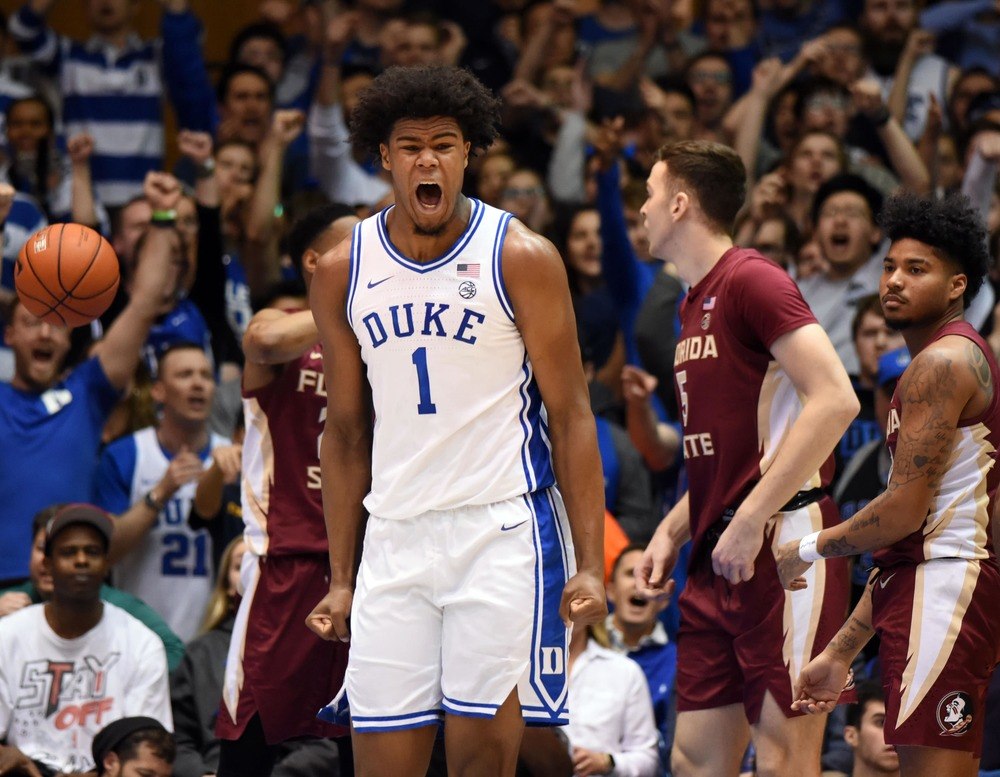 Duke freshman Vernon Carey Jr celebrates during their game against Florida State