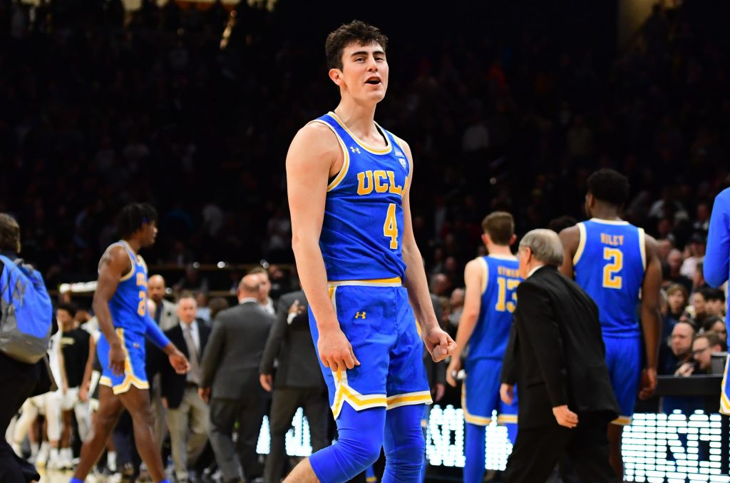 Jamie Jaquez Jr #4 of the UCLA Bruins clebrates after taking down Colorado on the road