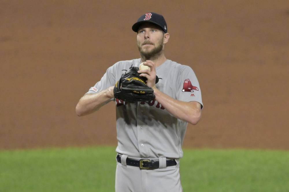 Chris Sale warms up for the Boston Red Sox