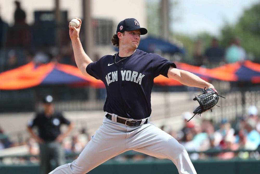 Gerrit Cole of the New York Yankees pitches during spring training.