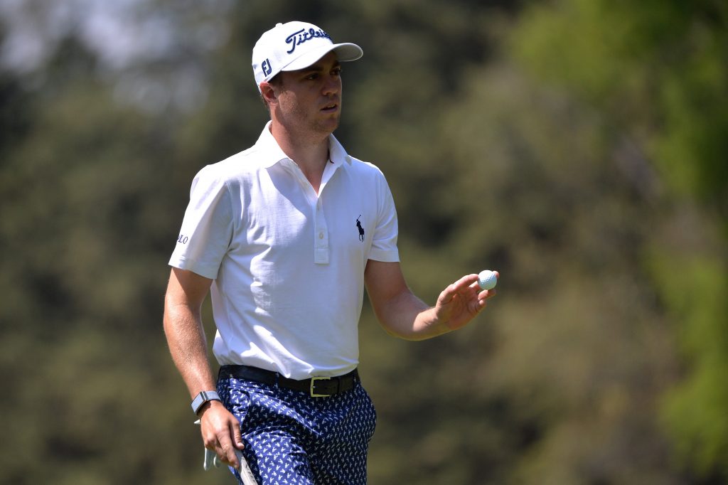 Justin Thomas acknowledges the crowd in Mexico.