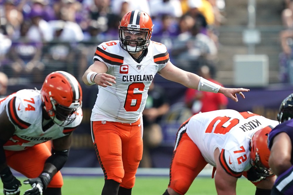 Baker Mayfield calling plays for the Cleveland Browns