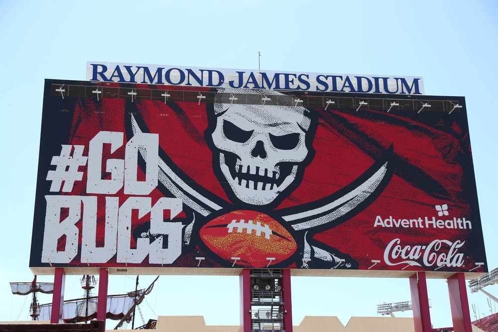 A billboard outside the Tampa Bay Buccaneers stadium.