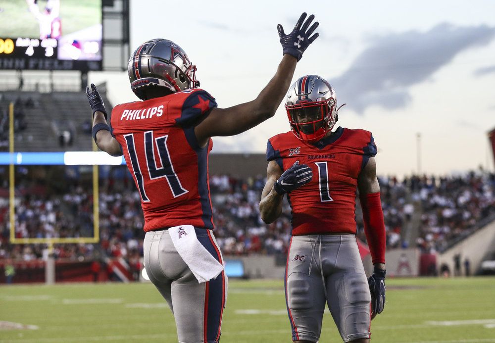 XFL player Cam Phillips celebrating a touchdown