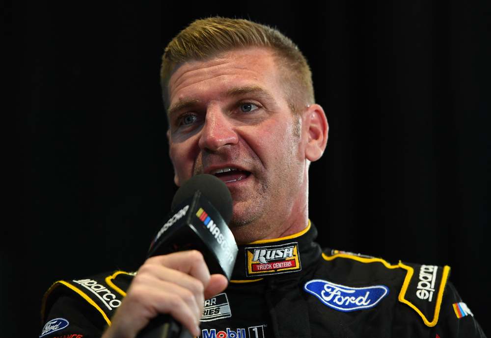 Clint Bowyer talks during NASCAR media day