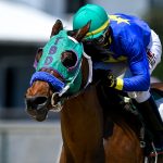 Jockey Leslie Mawing atop Highwaytwentyseven (5) wins the second race of the day as the Tampa Bay Downs