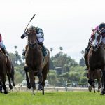 Horse racing on the turf at Santa Anita