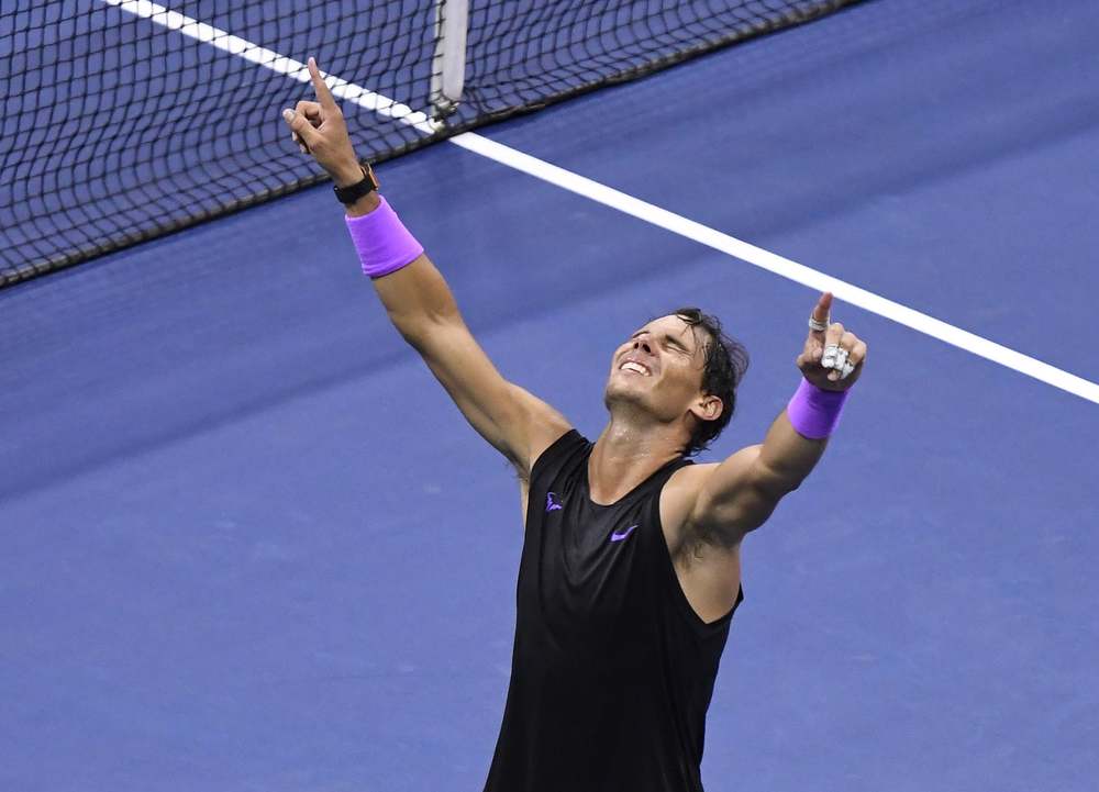 Rafael Nadal reacts to winning the 2019 U.S. Open.