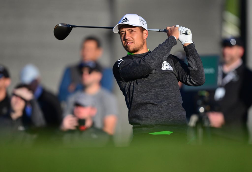 Xander Schauffele hits a tee shot at the 2020 Genesis Open.