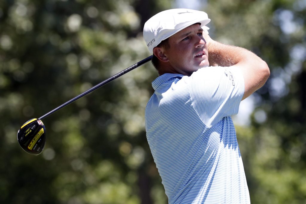 Bryson DeChambeau hits a tee shot at the Charles Schwab Challenge.