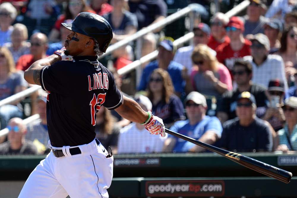 Francisco Lindor of the Cleveland Indians takes a swing during spring training.