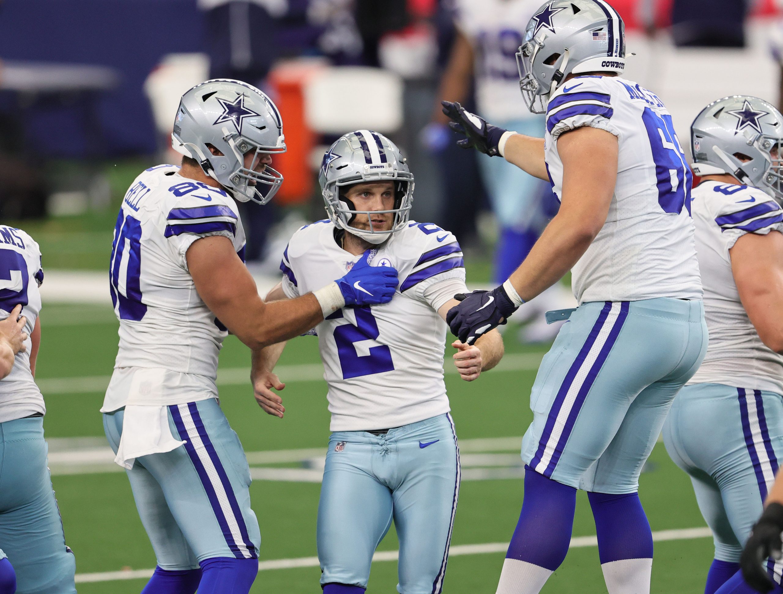 Dallas Cowboys kicker Greg Zuerlein (2) celebrates his game winning field goal