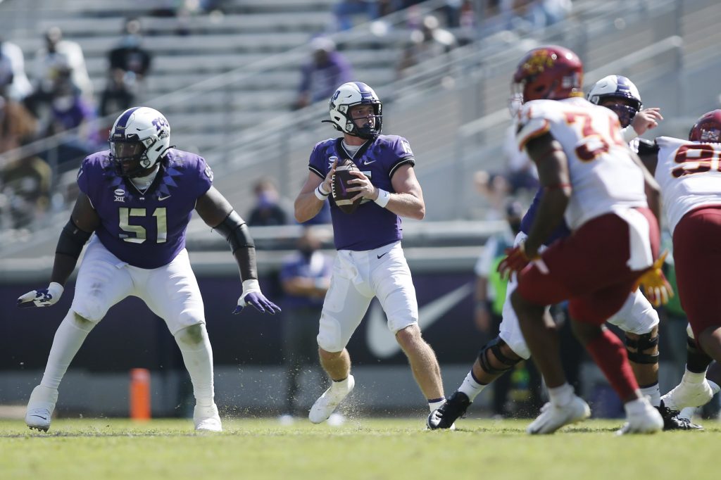 TCU Horned Frogs quarterback Max Duggan throws a pass