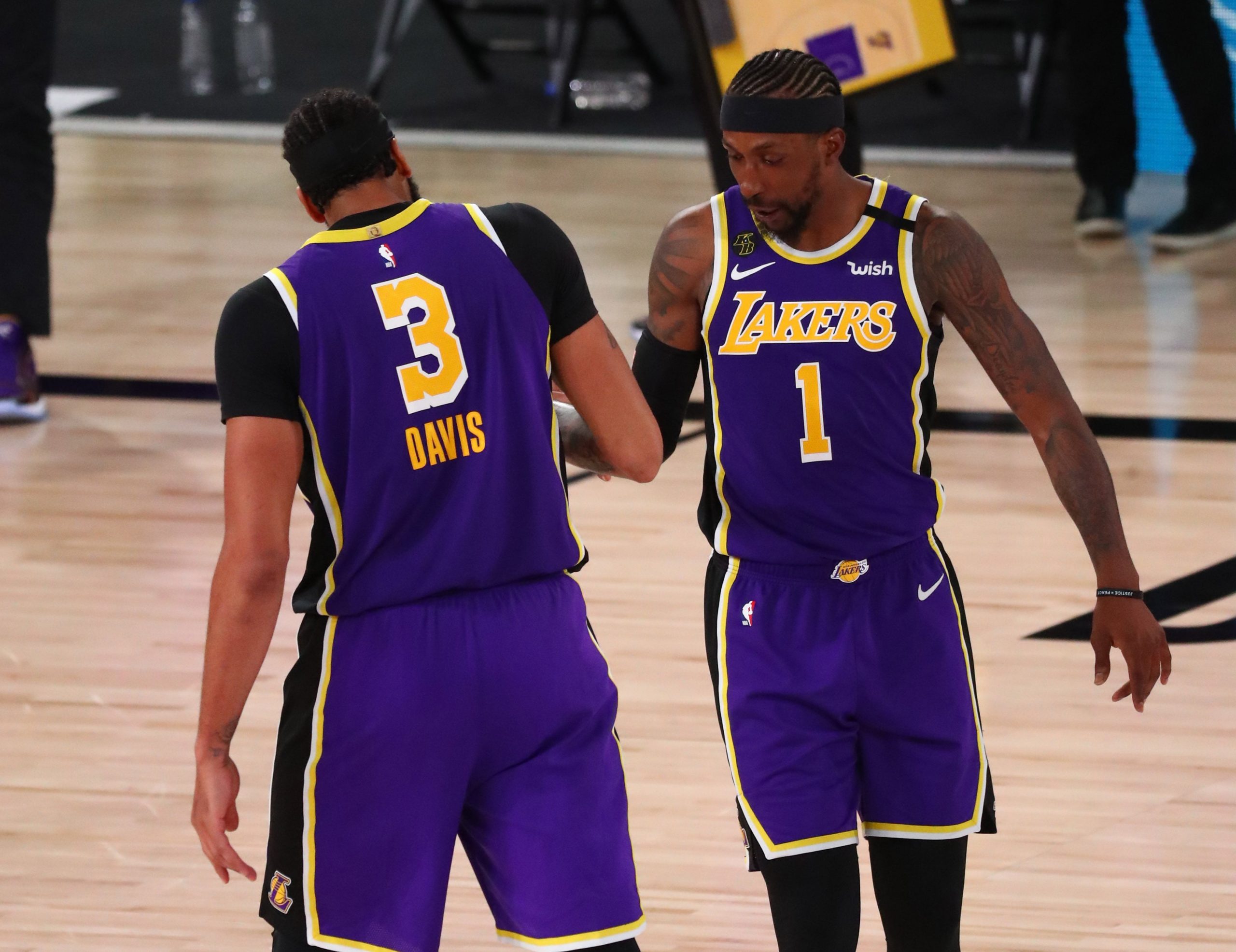 Anthony Davis and Kentavious Caldwell-Pope of the Los Angeles Lakers