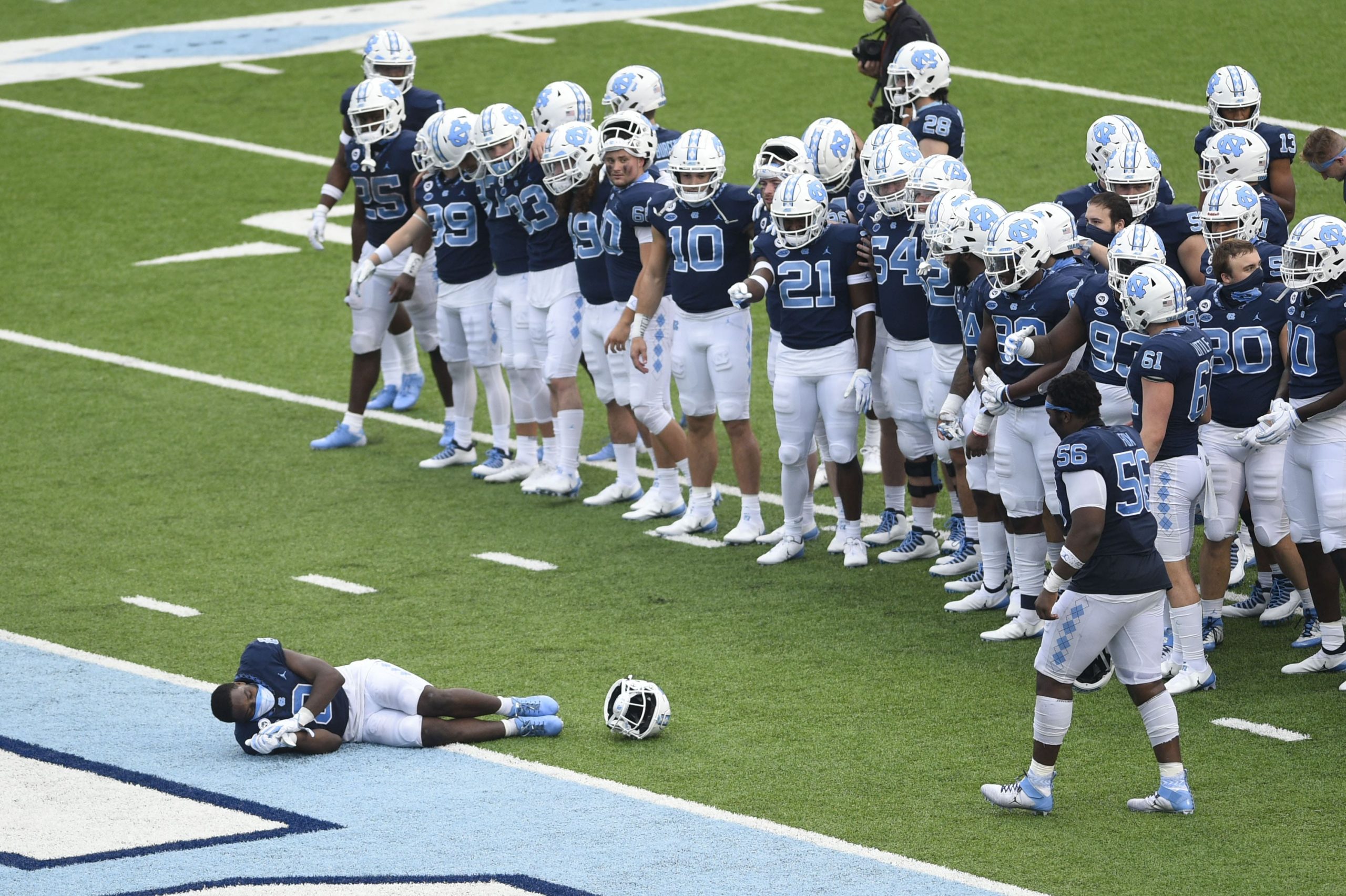 The North Carolina Tar Heels in a pregame ritual