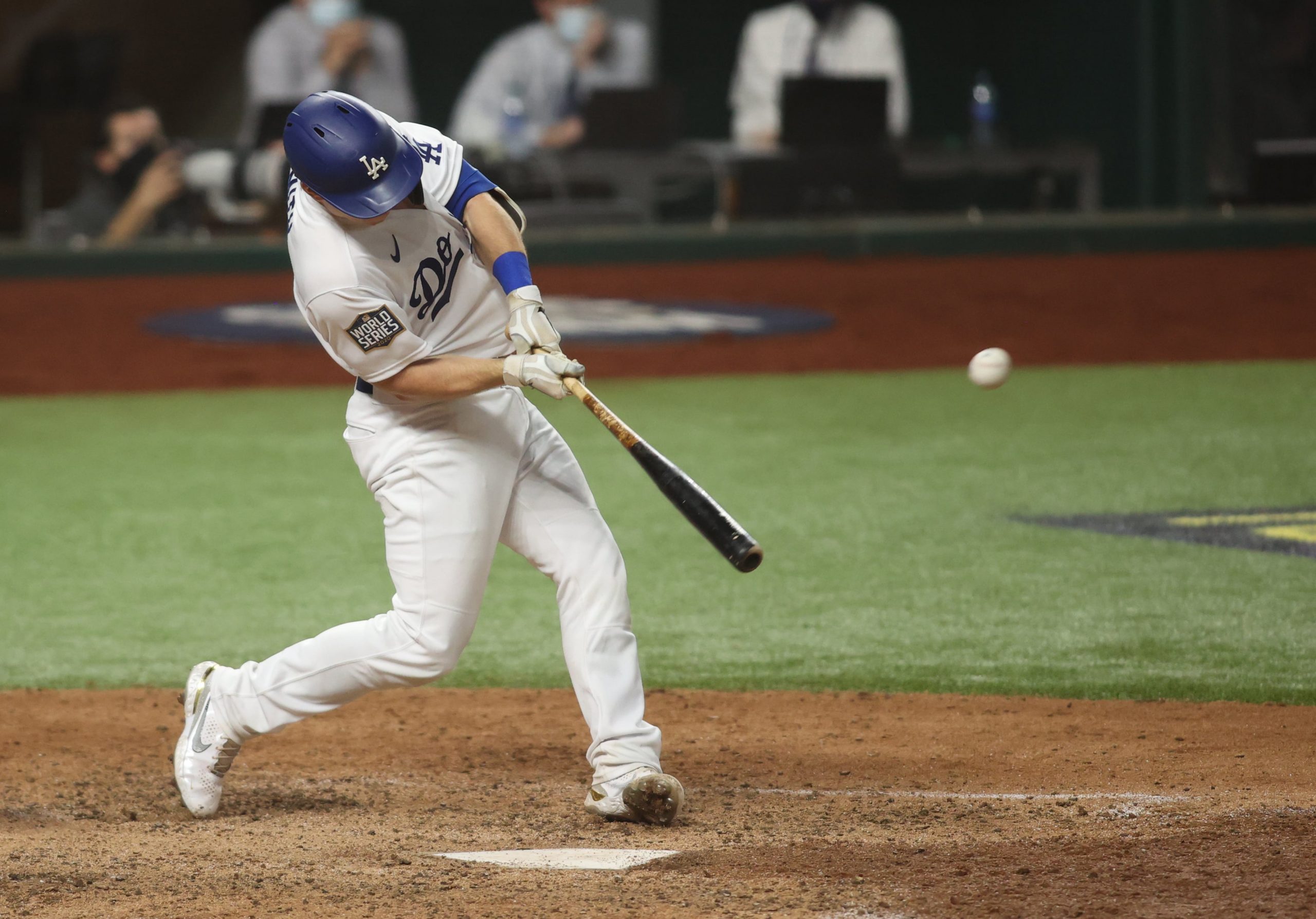 Los Angeles Dodgers catcher Will Smith swings during Game 2 of the World Series against the Tampa Bay Rays