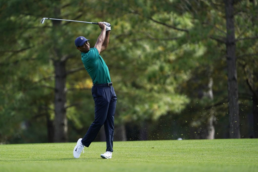 Tiger Woods during a practice round at the 2020 Masters