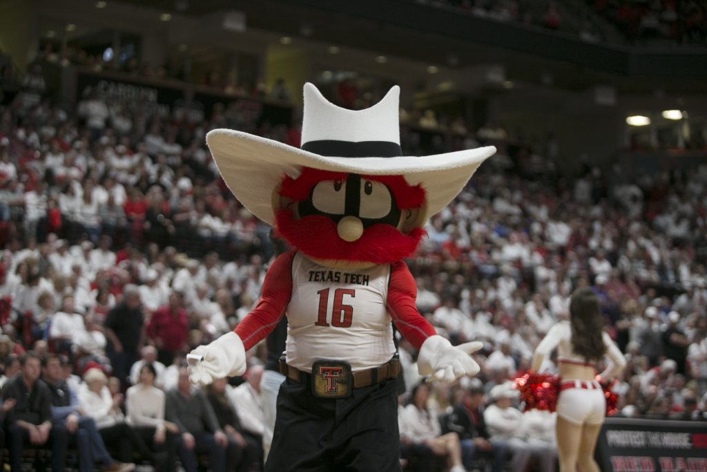 The Texas Tech Red Raiders mascot during the game agains the Kansas Jayhawks at United Supermarkets Arena.
