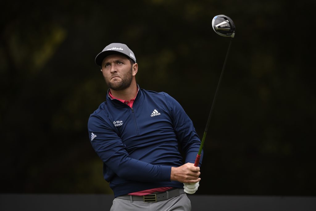 Jon Rahm tees off on the second hole during the Final round of the Zozo Championship golf tournament at Sherwood Country Club.