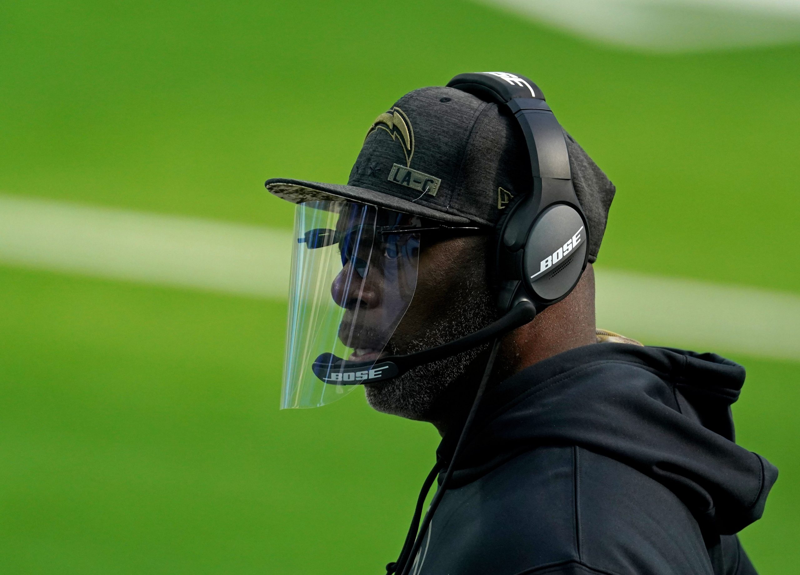 Los Angeles Chargers head coach Anthony Lynn watches from the sideline during his team's loss to the Raiders