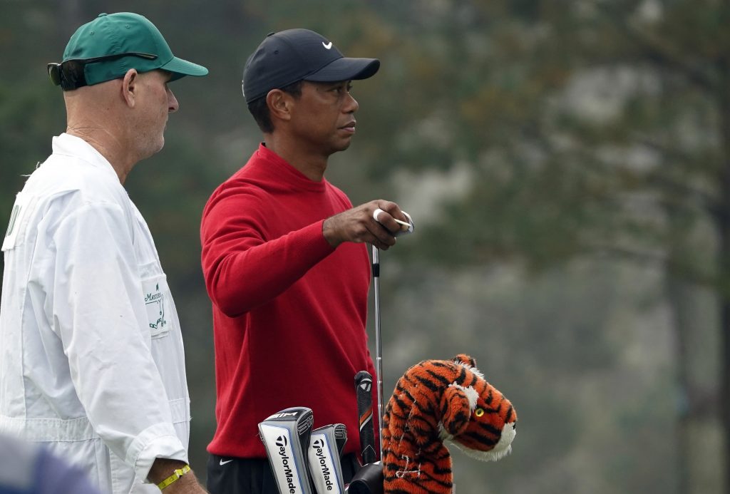 Tiger Woods prepares for a shot at the Masters