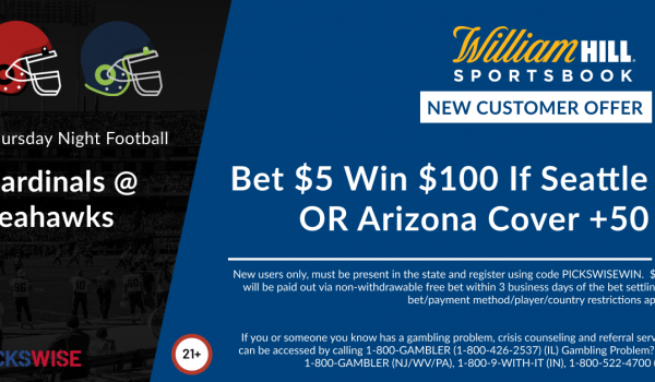 Bet $5, Win $100 if the Cardinals or Seahawks cover +50 on Thursday Night Football!