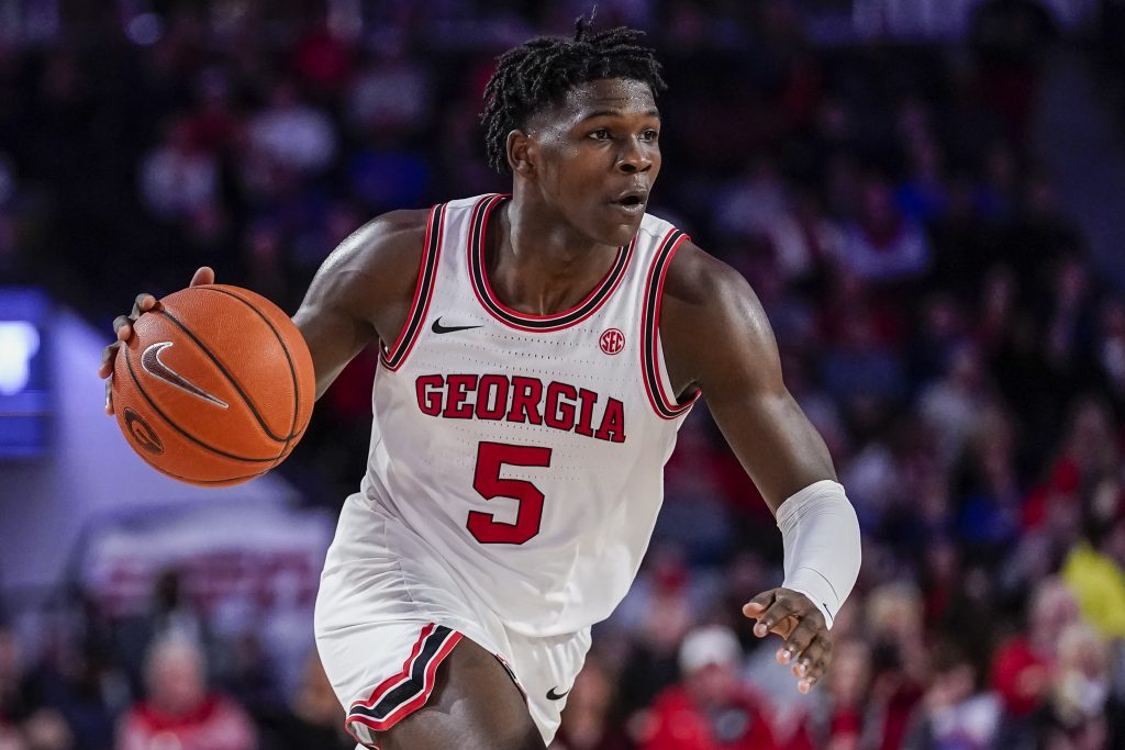 Anthony Edwards of Georgia dribbles up the floor