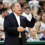 Michigan State basketball coach Tom Izzo gestures during game against Ohio State