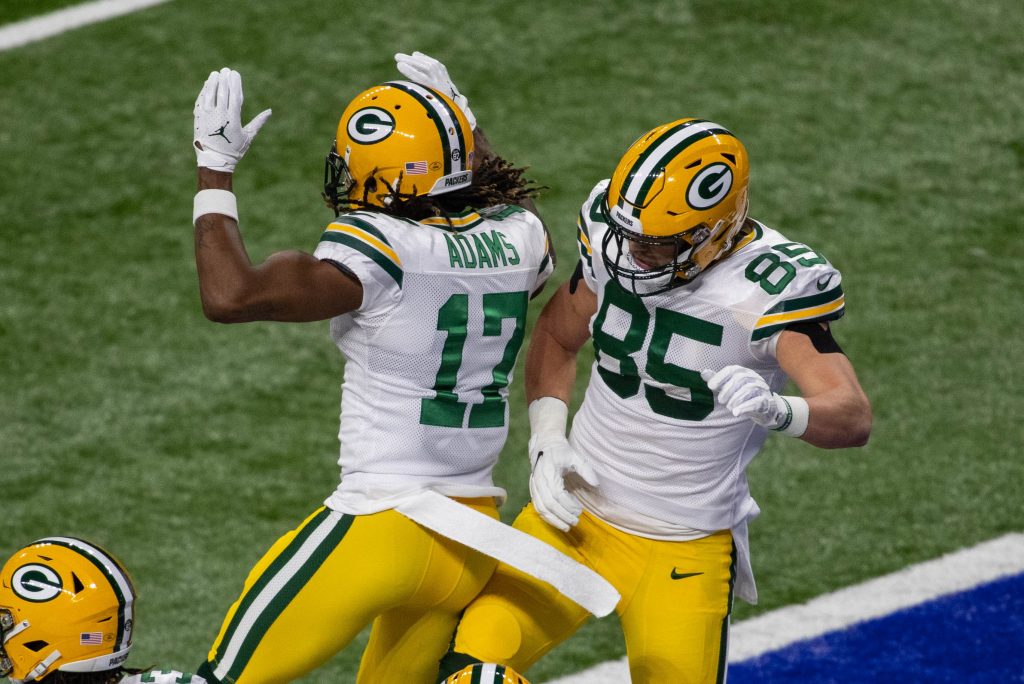 Davante Adams of the Green Bay Packers celebrates a touchdown